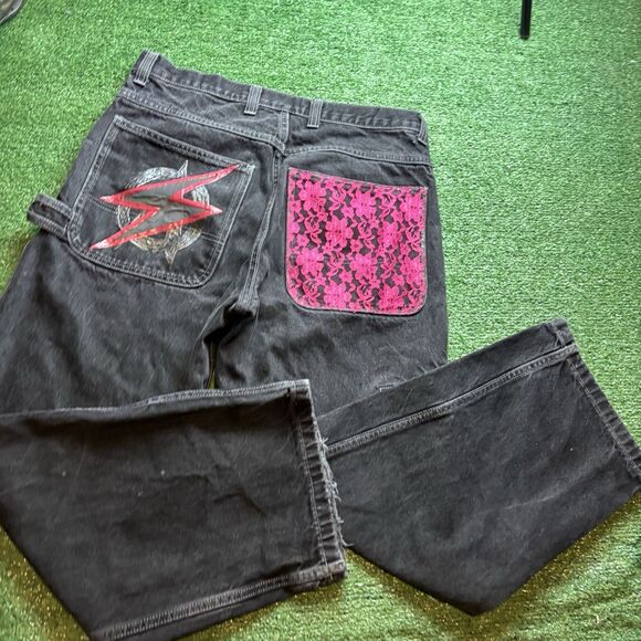 Vintage Homies custom baggy Y2K gray denim jeans size 32 men’s patchwork - Picture 3 of 5